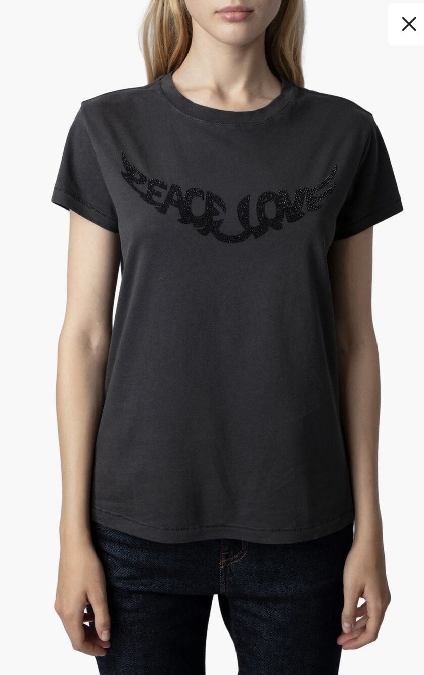 ZADIG & VOLTAIRE Walk Peace & Love Strass T-Shirt SZ Medium